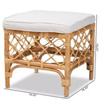 Orchard Fabric Upholstered and Rattan Ottoman White/Natural - bali & pari: Comfortable Seating, No Assembly Required