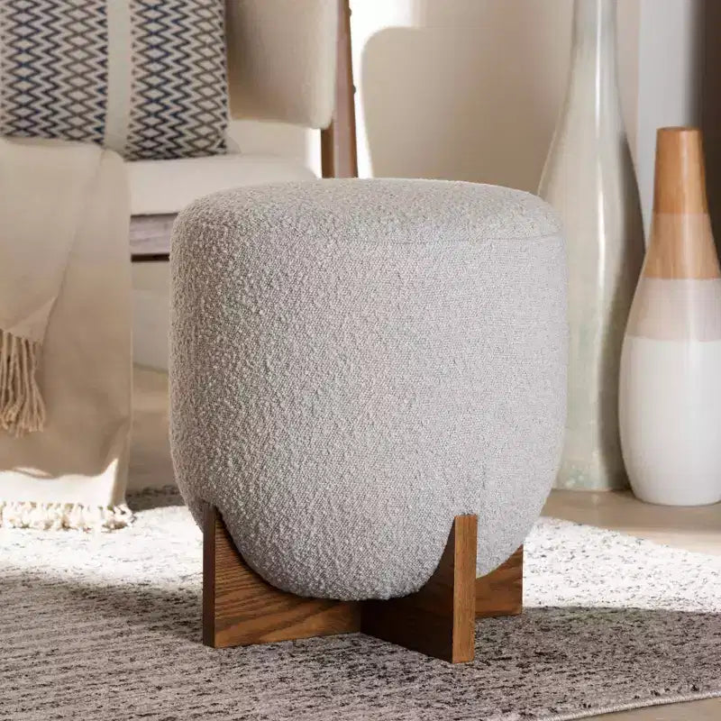 Fisk Fabric and Wood Ottoman Footstool Light Gray/Walnut Brown - Baxton Studio: Plywood & Polyester, No Assembly Required