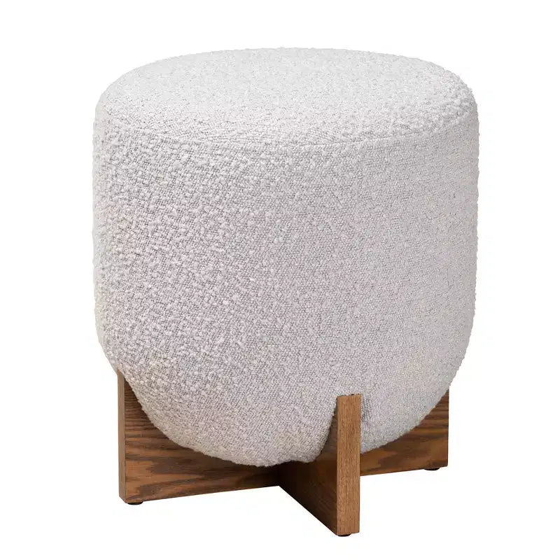 Fisk Fabric and Wood Ottoman Footstool Light Gray/Walnut Brown - Baxton Studio: Plywood & Polyester, No Assembly Required