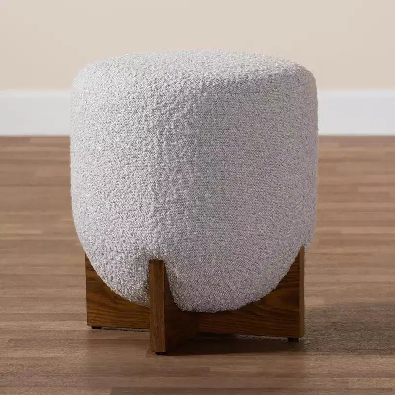 Fisk Fabric and Wood Ottoman Footstool Light Gray/Walnut Brown - Baxton Studio: Plywood & Polyester, No Assembly Required