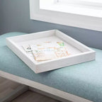 Banc de rangement capitonné Lemire avec plateau, blanc délavé et bleu sarcelle - Powell : Siège d'entrée, capacité de 136 kg