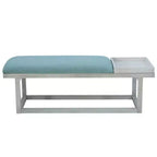 Banc de rangement capitonné Lemire avec plateau, blanc délavé et bleu sarcelle - Powell : Siège d'entrée, capacité de 136 kg
