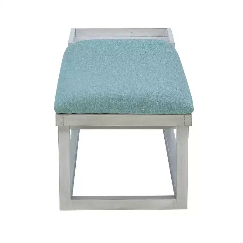 Banc de rangement capitonné Lemire avec plateau, blanc délavé et bleu sarcelle - Powell : Siège d'entrée, capacité de 136 kg