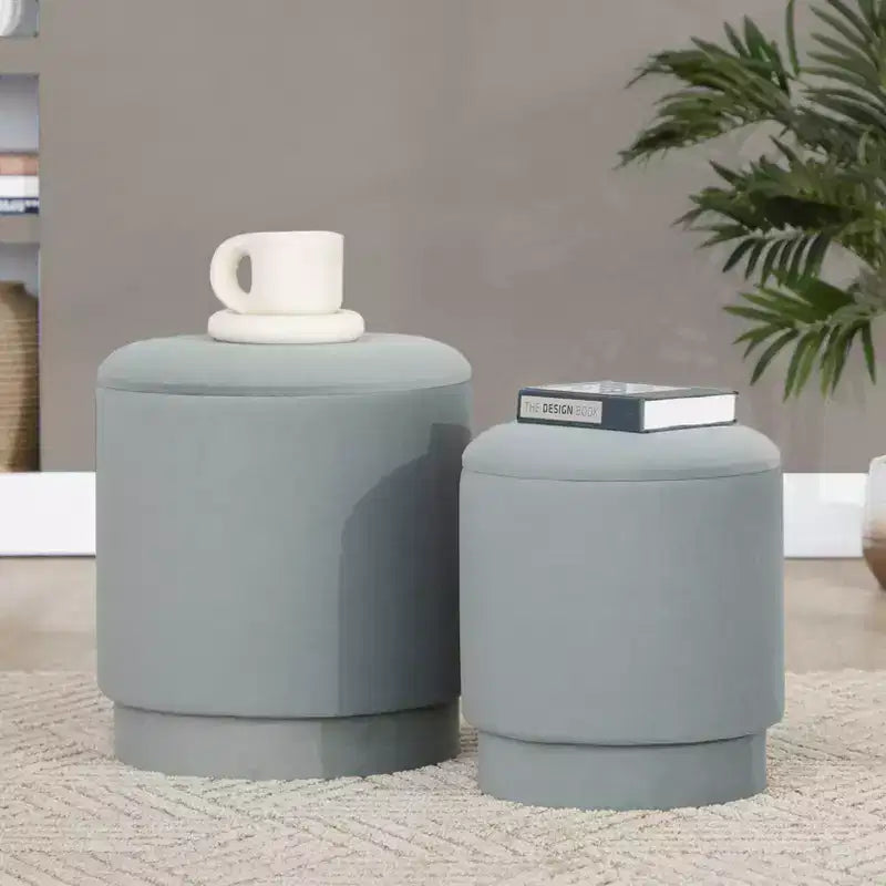LumiSource Marla, ensemble de poufs rembourrés en velours vert clair