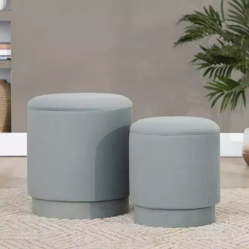 LumiSource Marla, ensemble de poufs rembourrés en velours vert clair