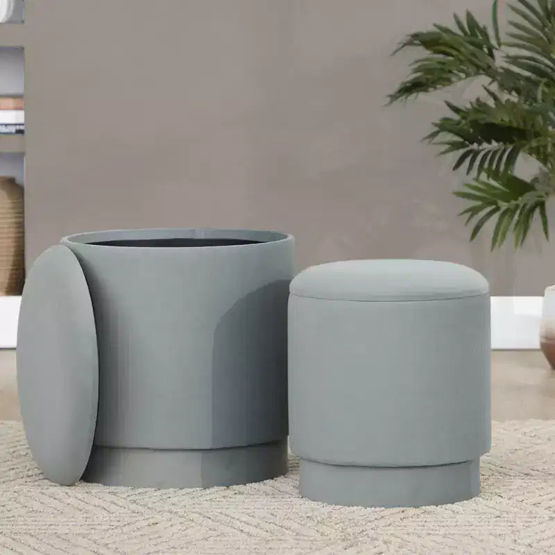 LumiSource Marla, ensemble de poufs rembourrés en velours vert clair