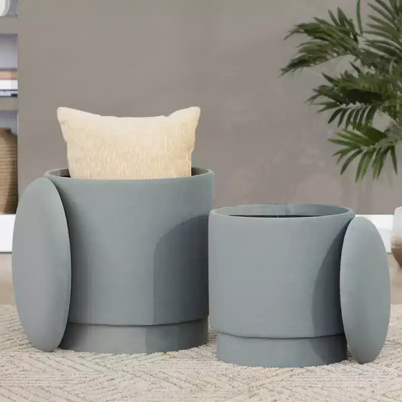 LumiSource Marla, ensemble de poufs rembourrés en velours vert clair