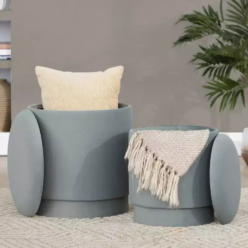 LumiSource Marla, ensemble de poufs rembourrés en velours vert clair
