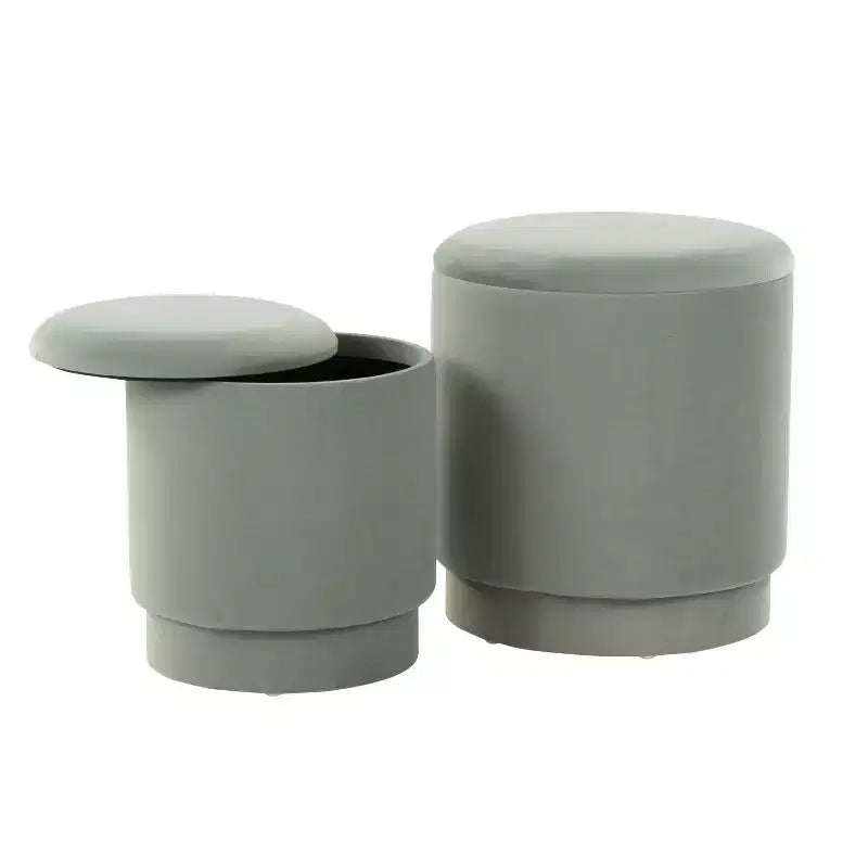 LumiSource Marla, ensemble de poufs rembourrés en velours vert clair