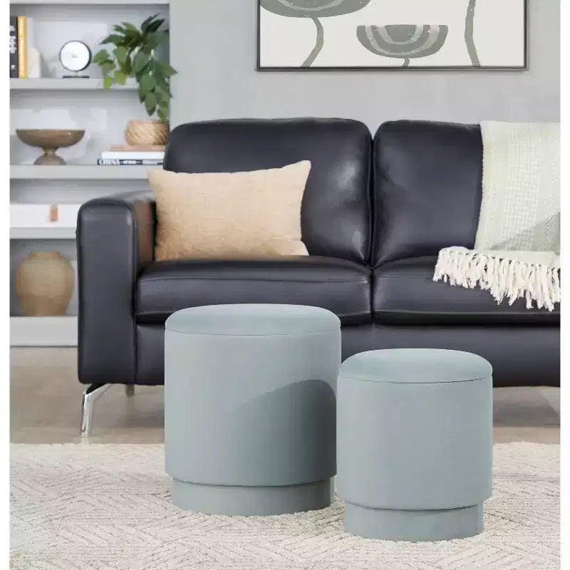 LumiSource Marla, ensemble de poufs rembourrés en velours vert clair