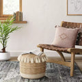 Gemma Pouf Jute Striped/Tassels Natural - Opalhouse™: Bohemian Style, Upholstered Round Ottoman with Polystyrene Beads