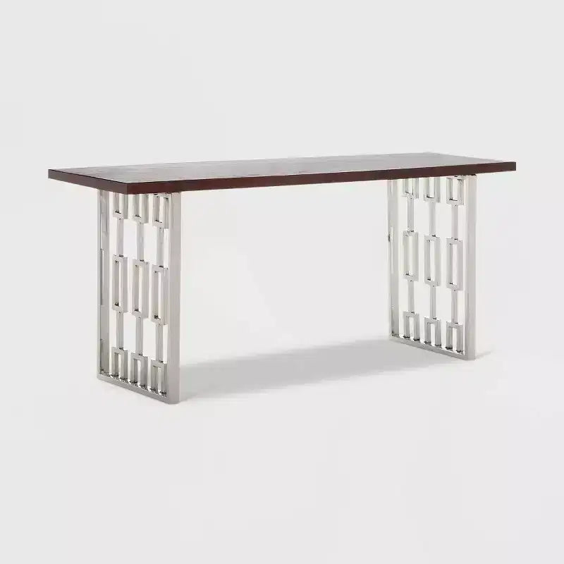 Banc contemporain en bois et métal argenté Adore Decor Lennox, brun noyer foncé