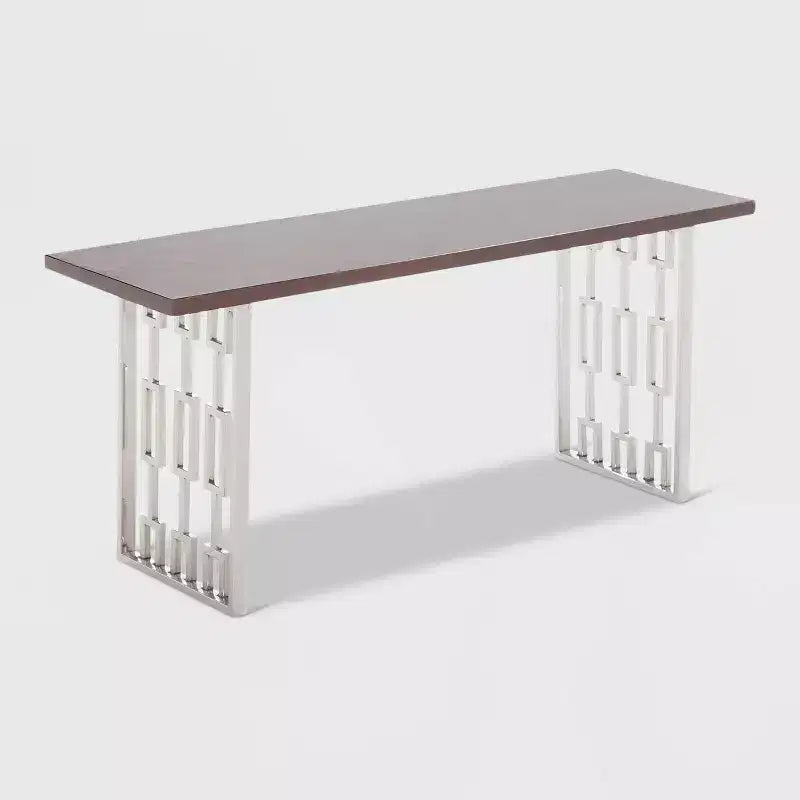Banc contemporain en bois et métal argenté Adore Decor Lennox, brun noyer foncé