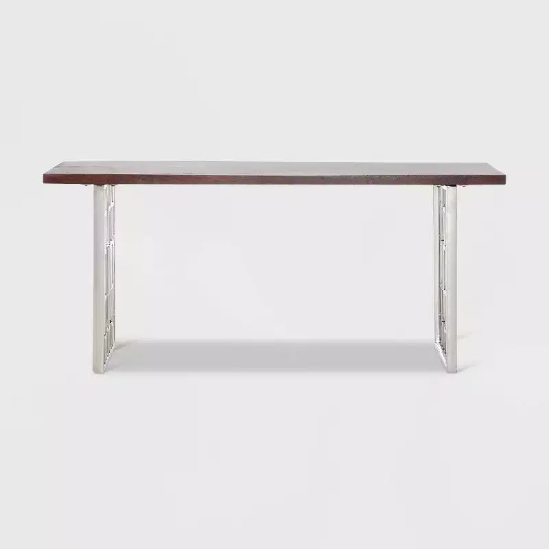 Banc contemporain en bois et métal argenté Adore Decor Lennox, brun noyer foncé