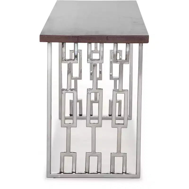 Banc contemporain en bois et métal argenté Adore Decor Lennox, brun noyer foncé