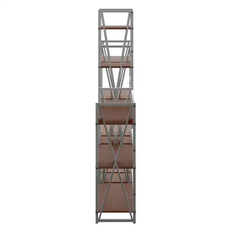 Winsome 3pc 61.42" Isa Shelving Set Walnut/Graphite: Etagere Storage, Textured Metal Frame, 11 Shelves