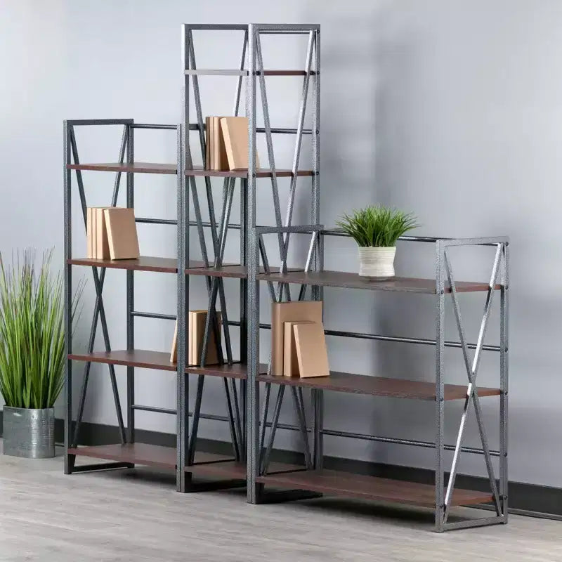 Winsome 3pc 61.42" Isa Shelving Set Walnut/Graphite: Etagere Storage, Textured Metal Frame, 11 Shelves