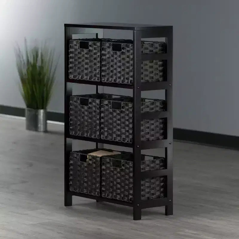 Étagère de rangement 42 po 7 pièces Leo avec paniers expresso/chocolat - Winsome