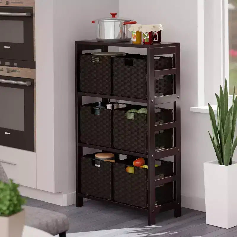 Étagère de rangement 42 po 7 pièces Leo avec paniers expresso/chocolat - Winsome