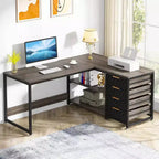LITTLE TREE 59" Reversible L Shaped Corner Desk with Storage Drawers Gray