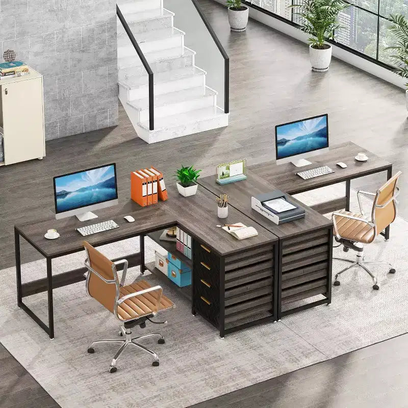 LITTLE TREE Bureau d'angle réversible en L de 150 cm avec tiroirs de rangement Gris