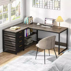 LITTLE TREE Bureau d'angle réversible en L de 150 cm avec tiroirs de rangement Gris