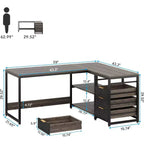 LITTLE TREE Bureau d'angle réversible en L de 150 cm avec tiroirs de rangement Gris