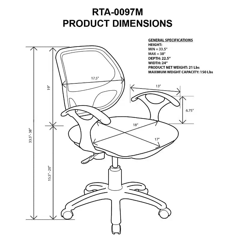 Fauteuil de bureau avec dossier en résille à mi-hauteur noir - Techni Mobili : pneumatique, pivotant, capacité de 68 kg