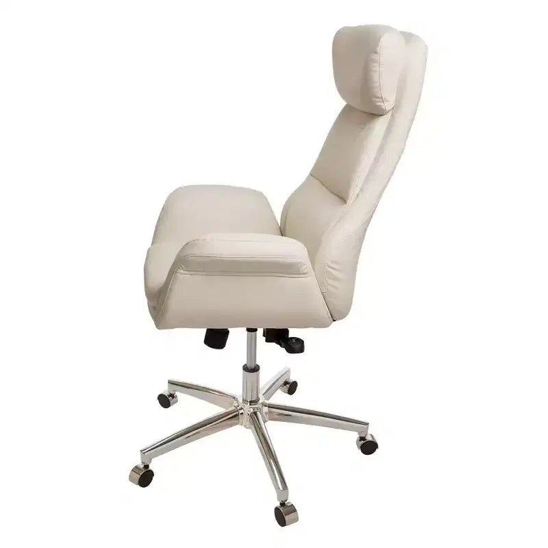 Glitzhome Chaise de bureau pivotante réglable en cuir reconstitué avec vérin à gaz, crème, style Mid-Century : Ergonomique, dossier rembourré, accoudoirs fixes