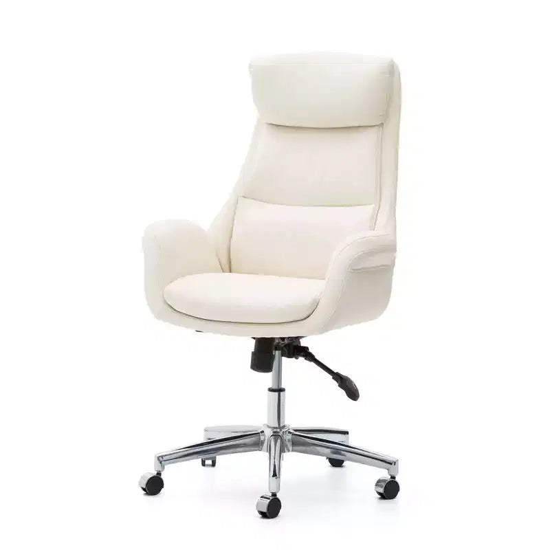 Glitzhome Chaise de bureau pivotante réglable en cuir reconstitué avec vérin à gaz, crème, style Mid-Century : Ergonomique, dossier rembourré, accoudoirs fixes