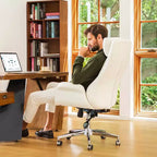 Glitzhome Chaise de bureau pivotante réglable en cuir reconstitué avec vérin à gaz, crème, style Mid-Century : Ergonomique, dossier rembourré, accoudoirs fixes
