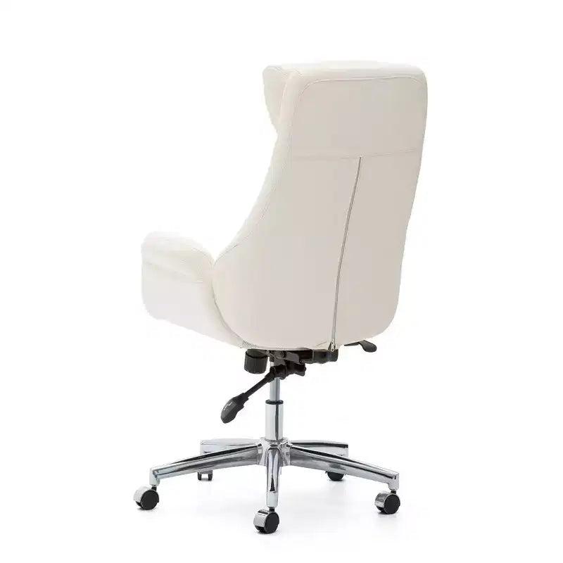 Glitzhome Chaise de bureau pivotante réglable en cuir reconstitué avec vérin à gaz, crème, style Mid-Century : Ergonomique, dossier rembourré, accoudoirs fixes