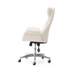 Glitzhome Chaise de bureau pivotante réglable en cuir reconstitué avec vérin à gaz, crème, style Mid-Century : Ergonomique, dossier rembourré, accoudoirs fixes