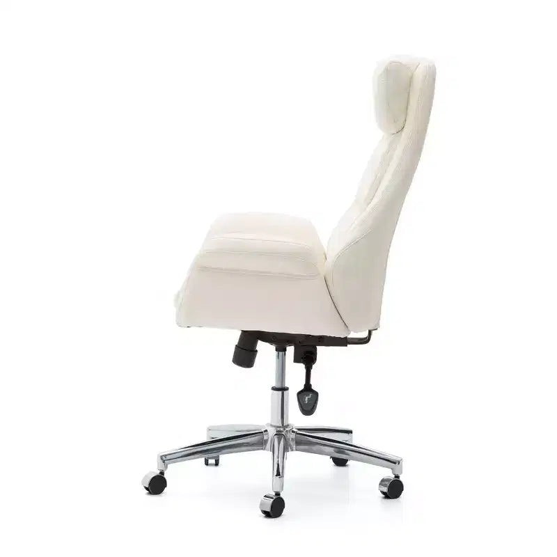 Glitzhome Chaise de bureau pivotante réglable en cuir reconstitué avec vérin à gaz, crème, style Mid-Century : Ergonomique, dossier rembourré, accoudoirs fixes