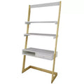 Freestanding Ladder Desk with Drawer Solid American Maple Frame Natural/White - Flora Home: Modern Style, Fixed Shelves, Hardwood Construction