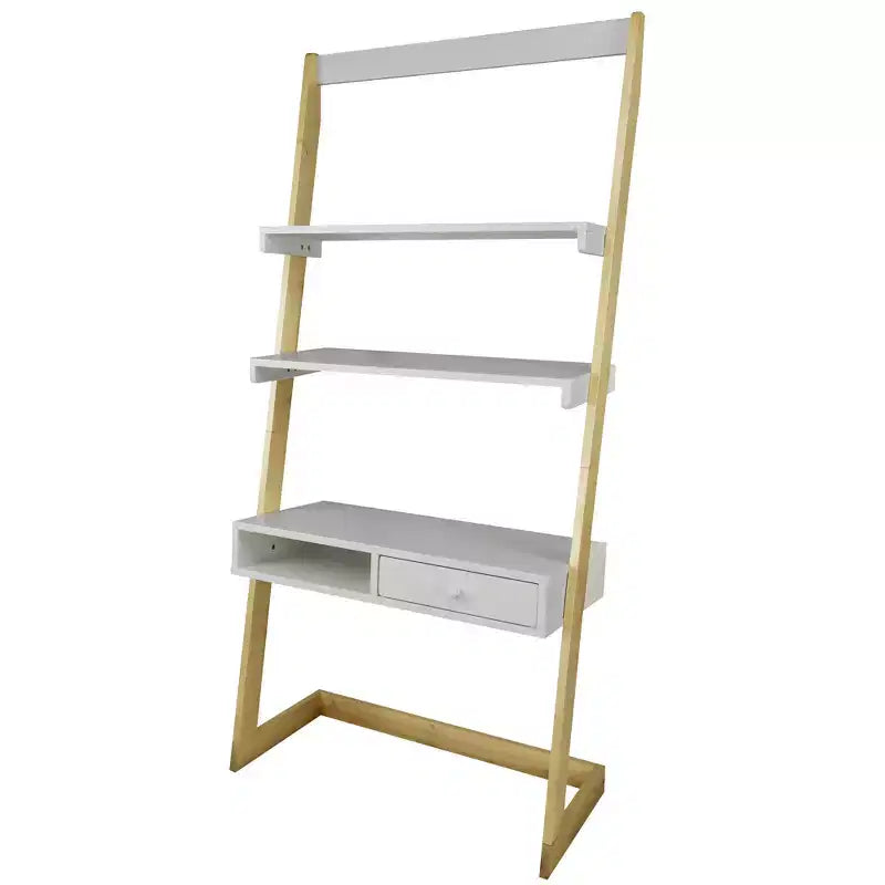 Freestanding Ladder Desk with Drawer Solid American Maple Frame Natural/White - Flora Home: Modern Style, Fixed Shelves, Hardwood Construction