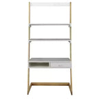 Bureau échelle autoportant avec tiroir en érable massif américain naturel/blanc - Flora Home : Style moderne, étagères fixes, construction en bois massif