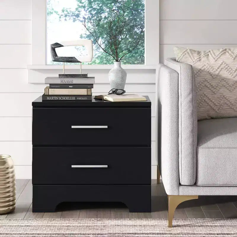 Table de chevet Hudson 2 tiroirs Noir - ClickDecor