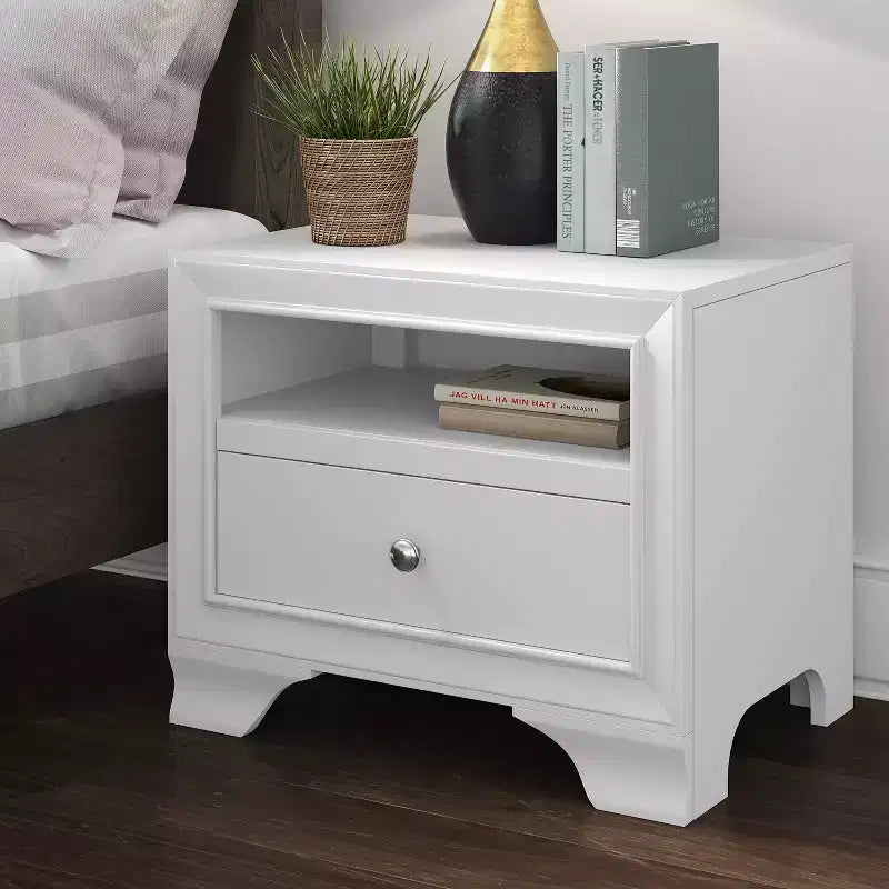 Table de chevet Edmond 1 tiroir avec port USB blanc - ClickDecor
