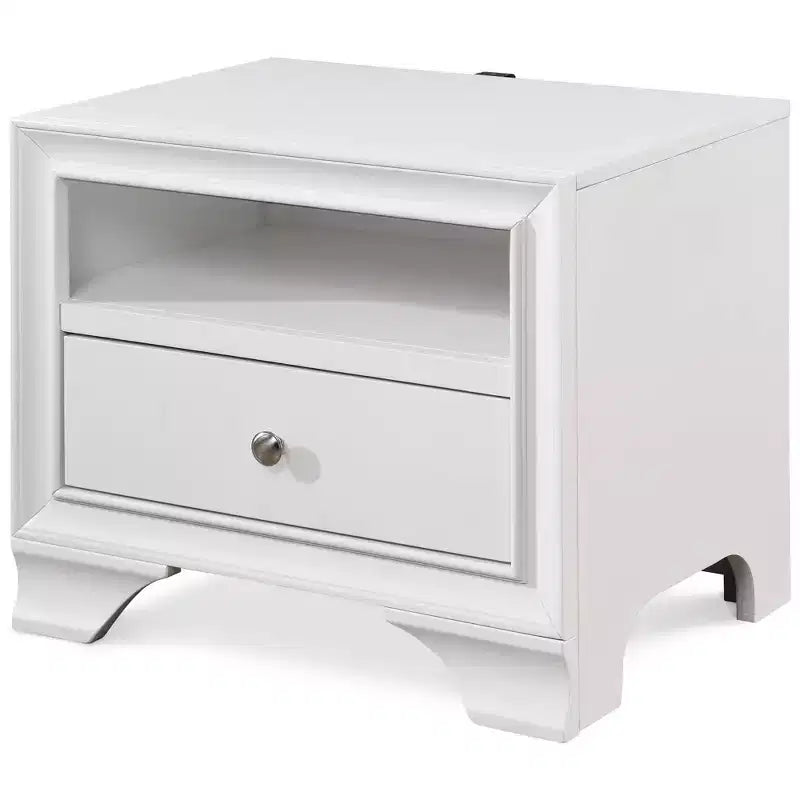 Table de chevet Edmond 1 tiroir avec port USB blanc - ClickDecor