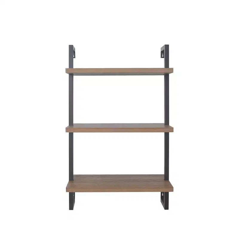 39" 3 Tier Wall Mount Floating Bookshelf Reclaimed Oak/Matte Black - Nathan James: Industrial Pipe Frame, Keyhole Mount