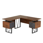 Reversible L Shaped Computer Desk with Drawers and File Cabinet Walnut - Techni Mobili: Engineered Wood, PVC Laminate, Steel Frame