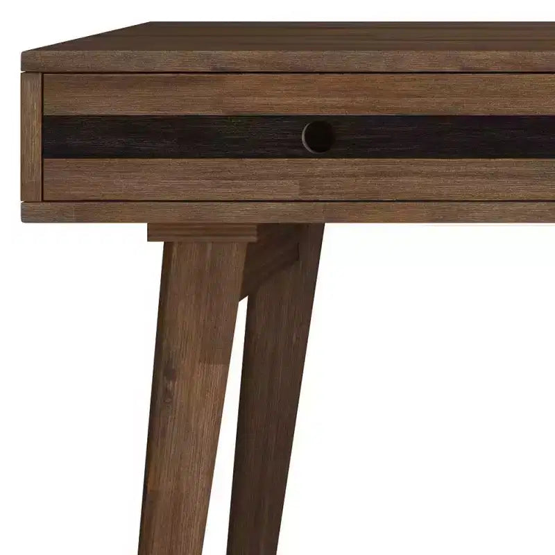 Bureau Wright rustique marron vieilli naturel - WyndenHall : Acacia massif, style Mid-Century, 3 tiroirs, bureau à domicile