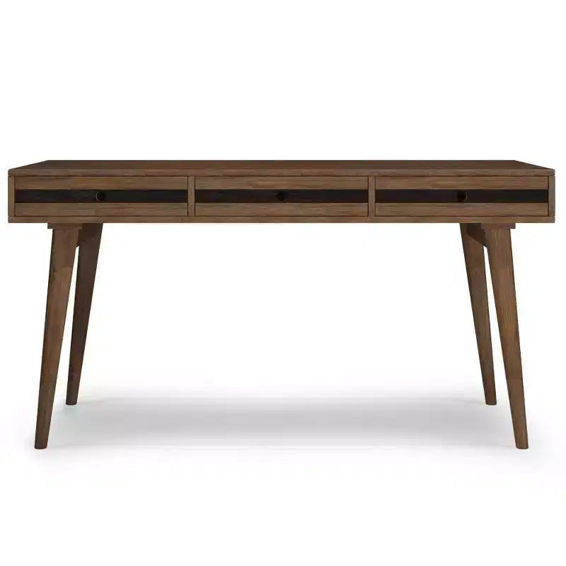 Bureau Wright rustique marron vieilli naturel - WyndenHall : Acacia massif, style Mid-Century, 3 tiroirs, bureau à domicile