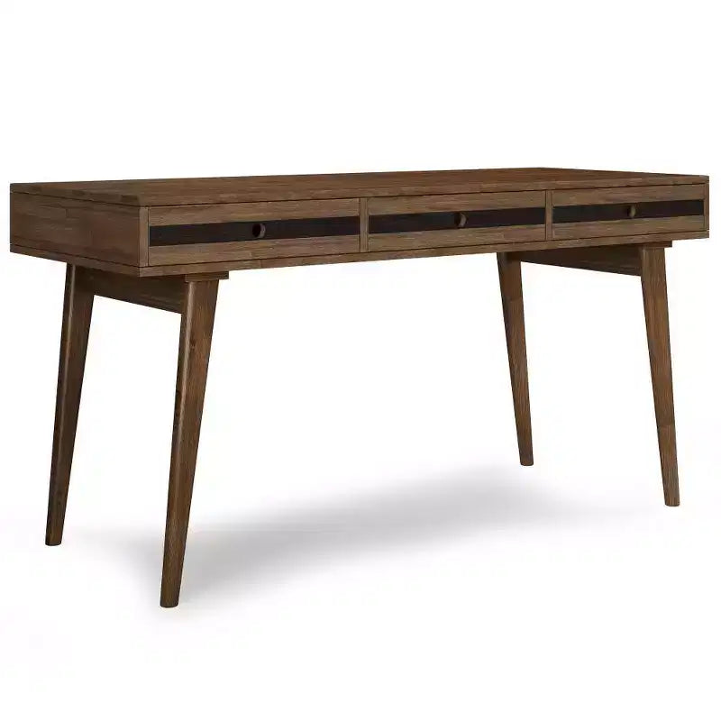 Bureau Wright rustique marron vieilli naturel - WyndenHall : Acacia massif, style Mid-Century, 3 tiroirs, bureau à domicile