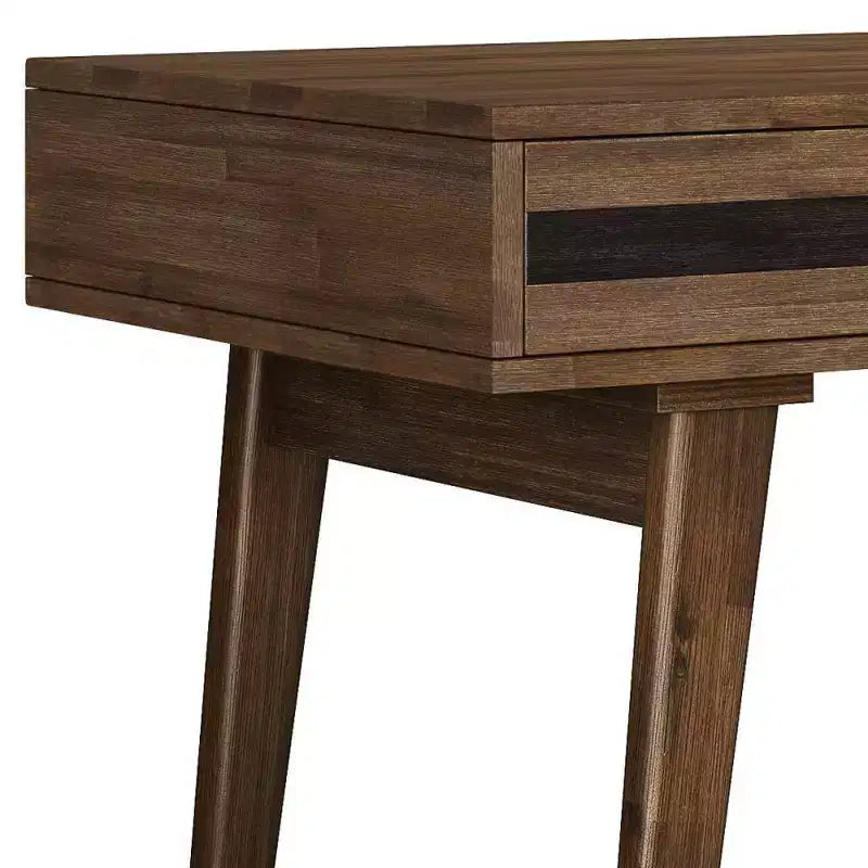 Bureau Wright rustique marron vieilli naturel - WyndenHall : Acacia massif, style Mid-Century, 3 tiroirs, bureau à domicile