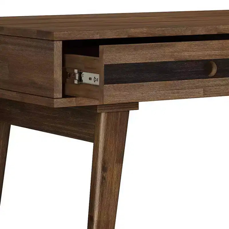 Bureau Wright rustique marron vieilli naturel - WyndenHall : Acacia massif, style Mid-Century, 3 tiroirs, bureau à domicile