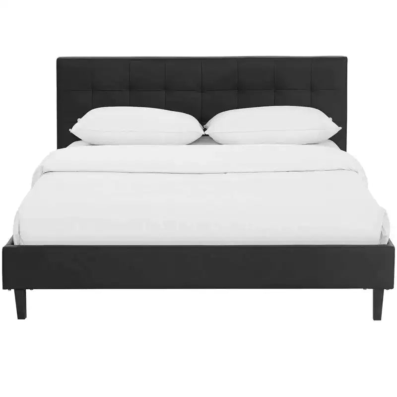 Linnea Faux Leather Bed Full Black - Modway: Modern Upholstered Platform Bed, Memory Foam Fill, Reinforced Support