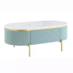 Cartehena Faux Marble Coffee Table with Drawer Light Teal Blue - HOMES: Inside + Out: Chic Gold, Mid-Century Modern Design, Concealed Storage