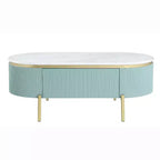 Table basse Carthagène en faux marbre avec tiroir Bleu sarcelle clair - HOMES: Inside + Out: Or chic, design moderne du milieu du siècle, rangement dissimulé